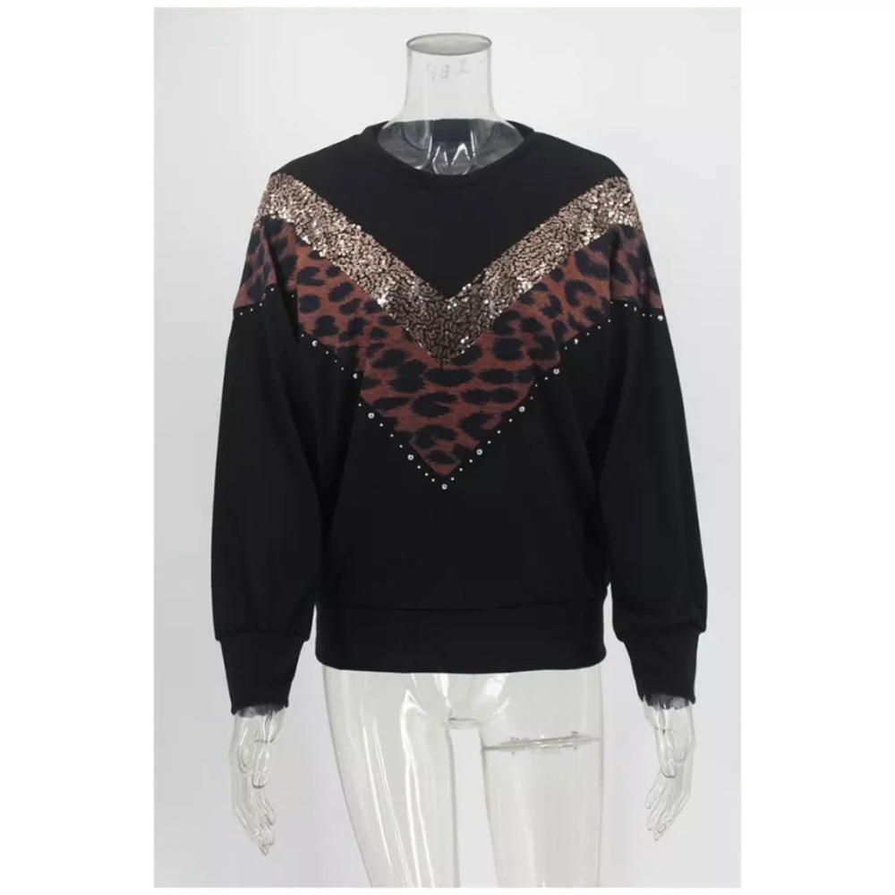 HP✨ONE WORLD✨SEQUINS & LEOPARD LIGHTWEIGHT SWEATER - Picture 4 of 7